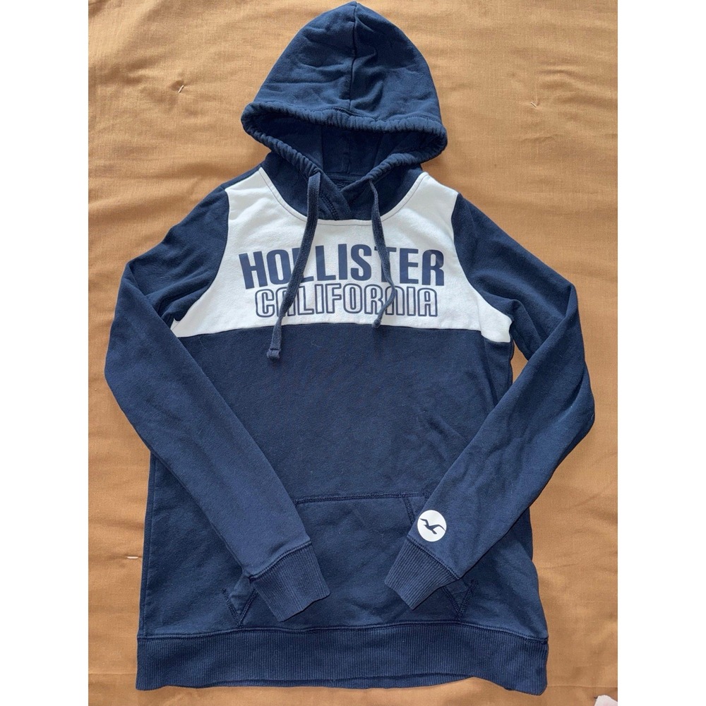 Hollister Blue 1/4 Zip‎ Hoodie Sweatshirt  Spell Out Pullover Surf Size Xs